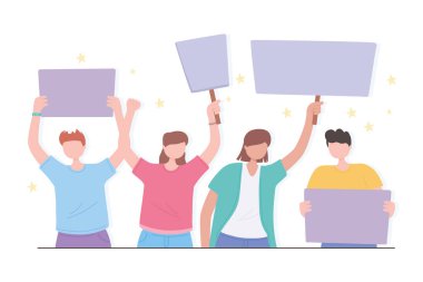 Protesto eylemcileri, insanlar pankartlarla protesto ediyor.