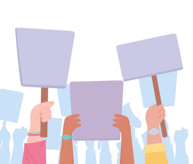 Protesto eylemcileri, yükseltilmiş pankartlı grup üyeleri