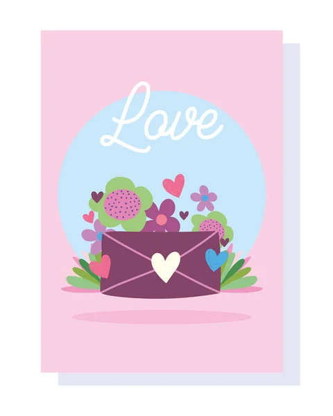Love romantic heart mail letter card flowers banner cartoon — Stock Vector