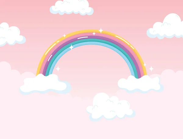 Arco-íris brilhante cloudscape magia fantasia decoração desenhos animados —  Vetores de Stock