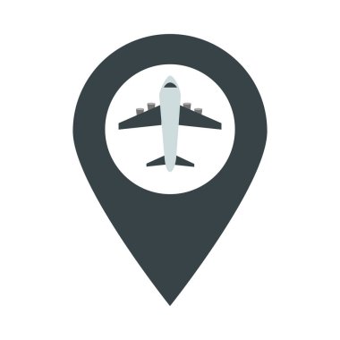 Havaalanı GPS navigasyon göstergesi uçak seyahat terminali turizmi veya işletme düz stil simgesi