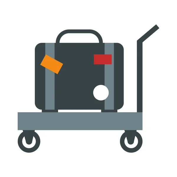 Airport suitcase on push cart, travel transport terminal tourism or business flat style icon — Stock Vector