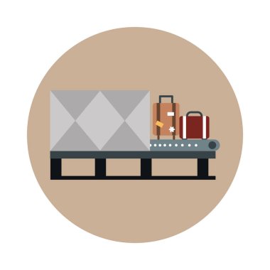 Havaalanı güvenlik kontrol taşıyıcı valiz seyahat terminali turizm veya iş bloğu ve düz stil simgesi