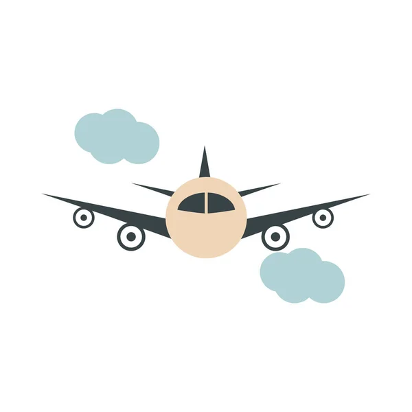 Airport flying plane sky travel transport terminal tourism or business flat style icon — Stock Vector