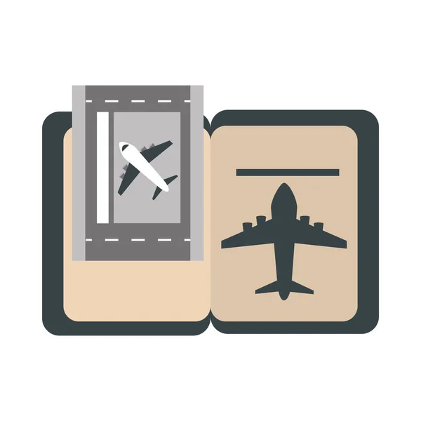 Havalimanı pasaportu ve bilet taşımacılığı terminali turizmi veya ticari düz ikonu — Stok Vektör