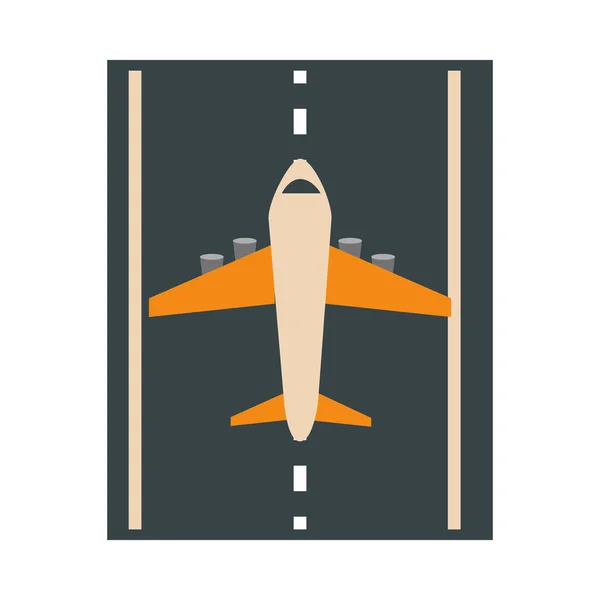 Aeropuerto pista de aterrizaje con avión viaje terminal turismo o icono de estilo plano de negocios — Vector de stock
