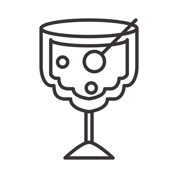 Cocktail icône verre avec boisson cerise alcool rafraîchissant style ligne design — Image vectorielle