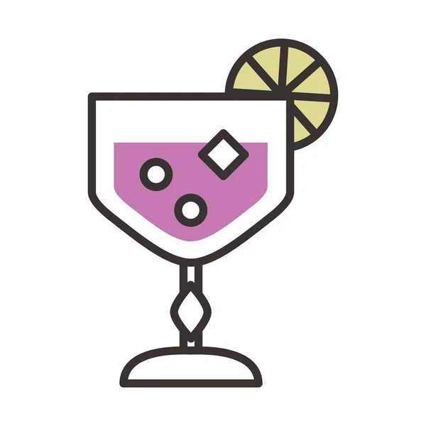 Cocktail icône jus citron vert boisson liqueur rafraîchissant ligne d'alcool et remplissage design — Image vectorielle