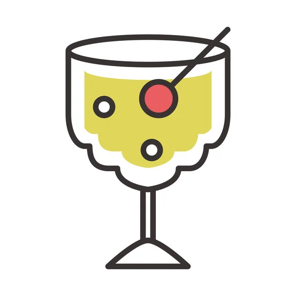 Cocktail icône verre avec boisson cerise liqueur rafraîchissant ligne d'alcool et remplissage design — Image vectorielle
