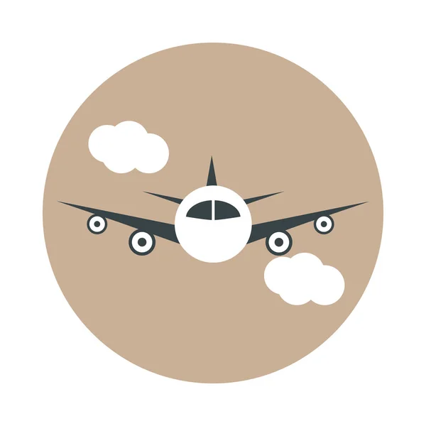 Airport flying plane sky travel transport terminal tourism or business block and flat style icon — Stock Vector