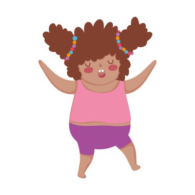 Küçük şirin kız at kuyruğu saç çizgi filmi izole edilmiş ikon tasarımı beyaz arka plan