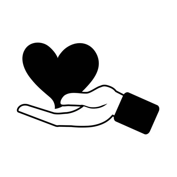 Χέρι κρατώντας αγάπη καρδιά ρομαντικό γραμμικό στυλ εικονίδιο — Διανυσματικό Αρχείο