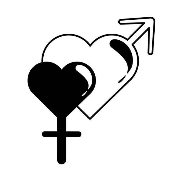 Płeć znak kobieta mężczyzna serce miłość liniowy styl ikona — Wektor stockowy