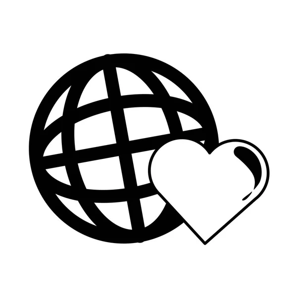Amore sulla terra cuore carità o donazione nel mondo icona di stile lineare — Vettoriale Stock
