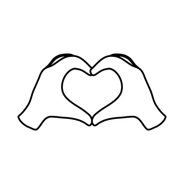 Ręce kształcie serca miłość romantyczny flirt liniowy styl ikona — Wektor stockowy