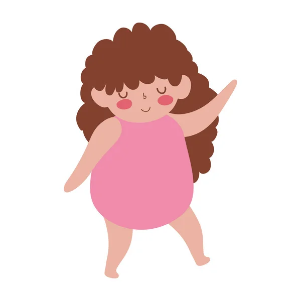 Niña linda con traje de cuerpo rosa dibujo animado aislado icono de diseño fondo blanco — Vector de stock