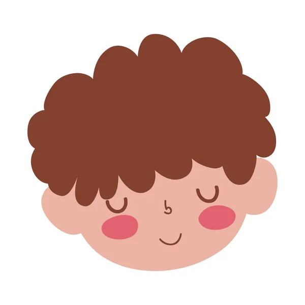 Обличчя милий хлопчик кучеряве волосся мультфільм ізольований дизайн значка білий фон — стоковий вектор