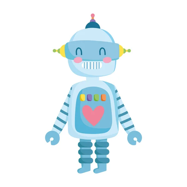 Niños juguetes pequeño robot dibujos animados aislado icono de diseño fondo blanco — Vector de stock