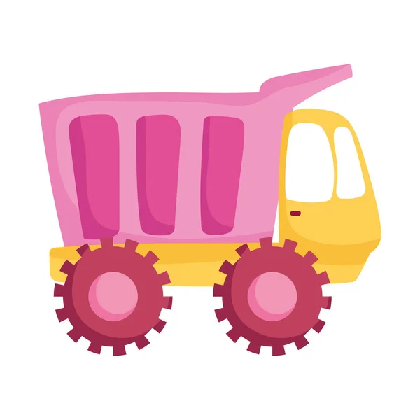 Дети игрушки пластиковые грузовик автомобиль мультфильм изолированный иконка дизайн белый фон — стоковый вектор
