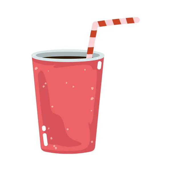 Fast food tasse de soda avec paille icône isolée fond blanc — Image vectorielle