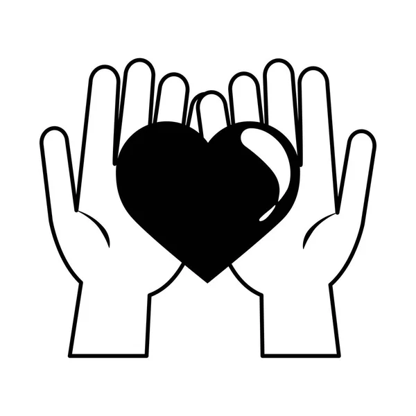 Сердце в руках любят сотрудничество или благотворительность и волонтерство икона линейного стиля — стоковый вектор
