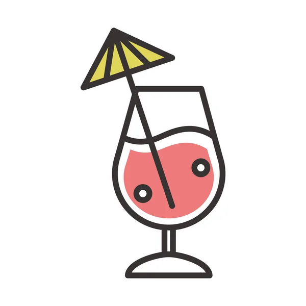 Koktejl ikona skleněný šálek s deštníkem nápoj likér osvěžující alkohol linka a výplň design — Stockový vektor