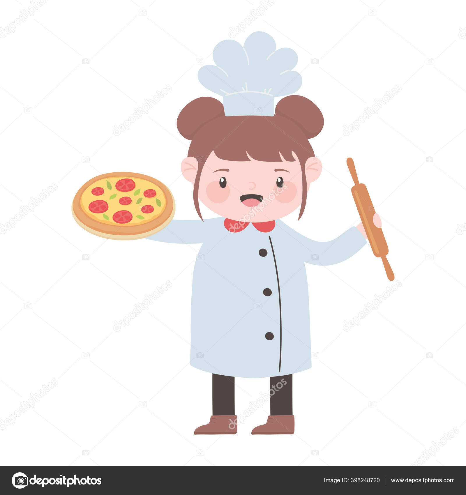 Chef girl with pizza and roller pin cartoon character isolated icon design  Stock Vector by ©stockgiu 398248720, image size:1600x1700