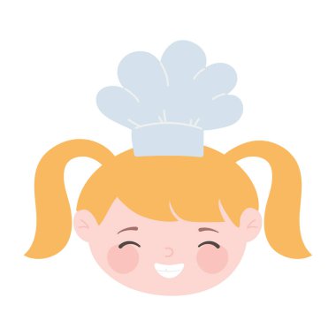 Şef sarışın kız yüzü ve çizgi film karakteri izole edilmiş ikon tasarımı