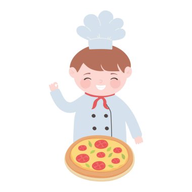 Pişmiş pizza çizgi film karakteri aşçı çocuk.