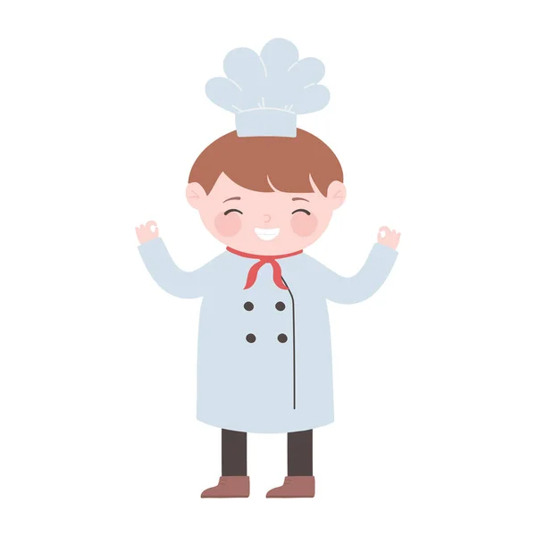 Chef chico con uniforme de dibujos animados carácter aislado icono de diseño — Vector de stock