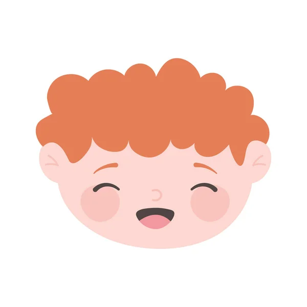 Cara feliz menino encaracolado cabelo desenho animado personagem isolado ícone design branco fundo —  Vetores de Stock