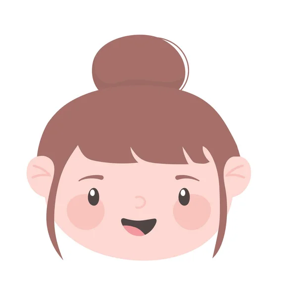 Bonito rosto menina bun cabelo desenho animado isolado ícone design branco fundo — Vetor de Stock