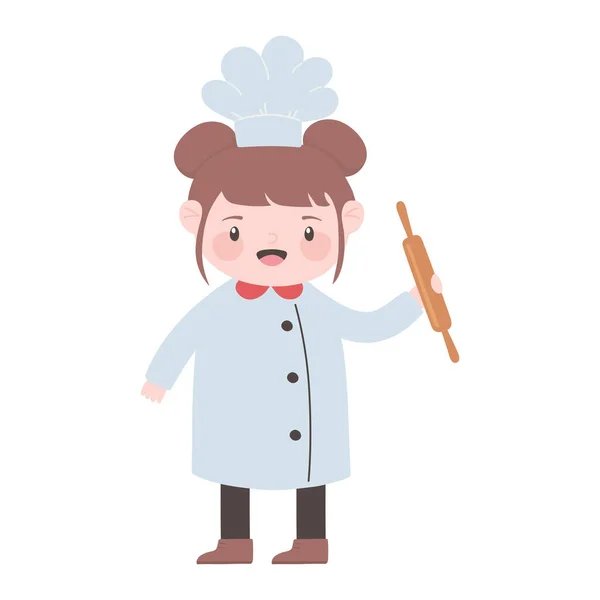 Menina chef com rolo pino utensílio cozinha desenho animado personagem ícone isolado — Vetor de Stock