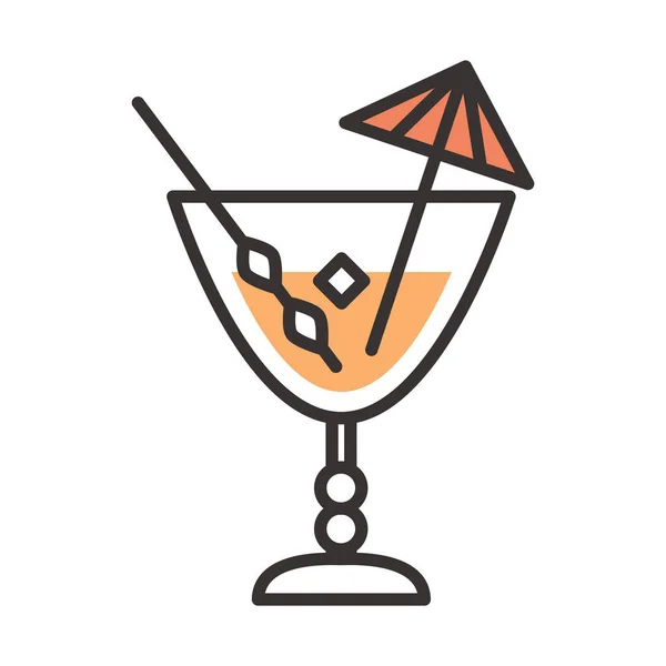 Cocktail-Ikone Mixer und Schirmgetränk Likör erfrischende Alkohollinie und Fülldesign — Stockvektor