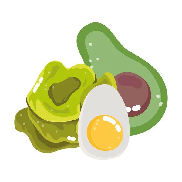 Lebensmittel Gemüse Menü frische Diät Zutat Scheibe Avocado gekochtes Ei und Salat — Stockvektor