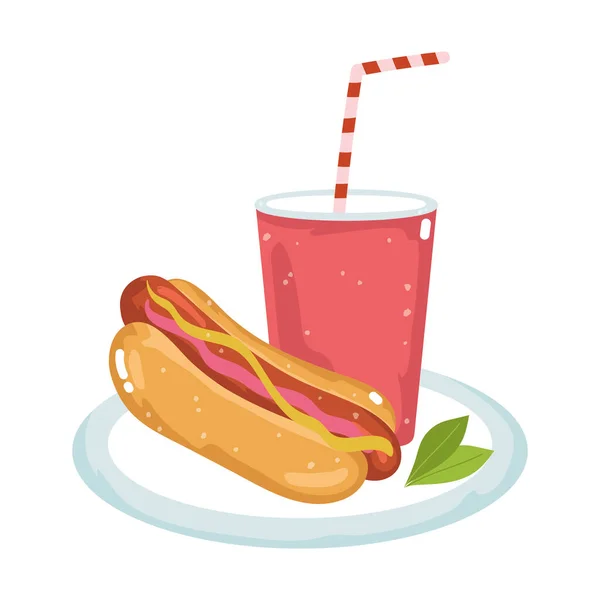 Comida rápida hot dog y soda menú restaurante poco saludable — Vector de stock