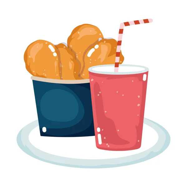 Fast food chicken legs and soda menu restaurant unhealthy — Stock Vector
