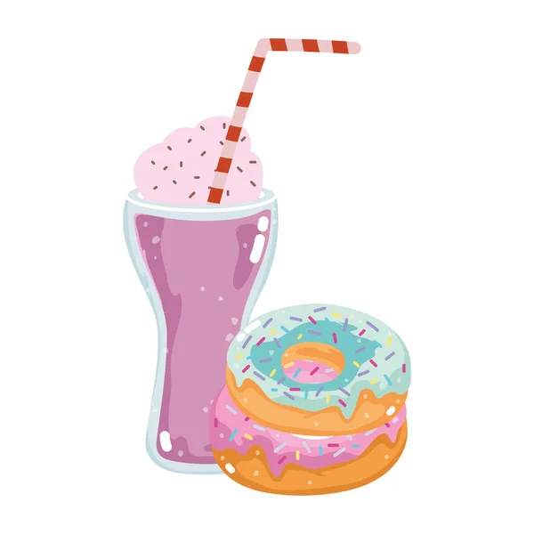 Fast Food süße Donut und Milchshake Menü Restaurant ungesund — Stockvektor