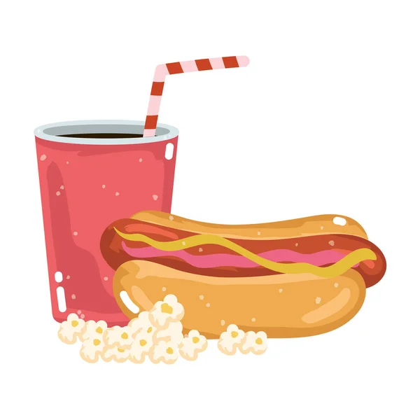 Fast food menu restauracja niezdrowy hot dog soda i popcorn — Wektor stockowy