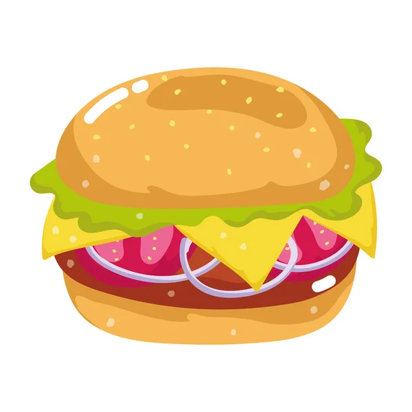 Fast food hambúrguer lanche desenho animado ícone isolado fundo branco — Vetor de Stock