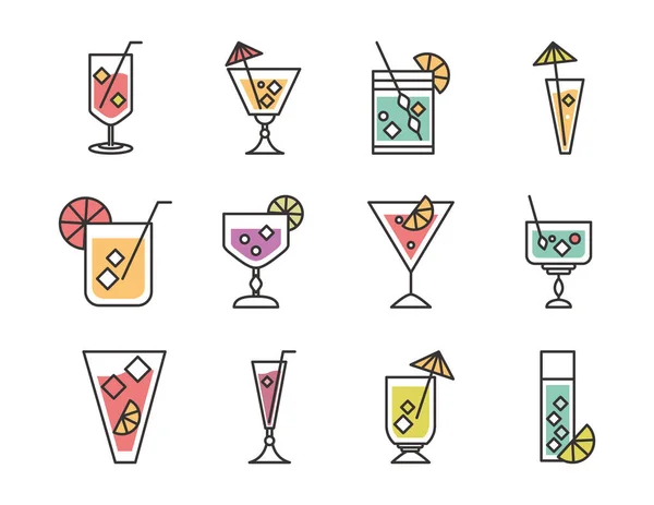 Cocktail-Symbol Getränk Schnaps erfrischenden Alkohol Glas Tassen Menü Bar Symbole Set — Stockvektor