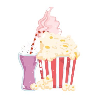 Fast food menü restoranı sağlıksız patlamış mısır dondurma ve milkshake.