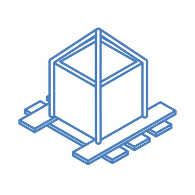 Sabit karton kutulu izometrik tamir ahşap paleti doğrusal simge tasarımı