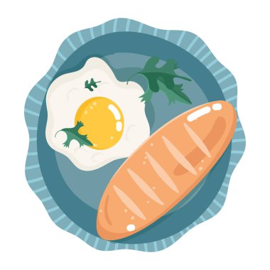 Akşam yemeği menüsü taze kahvaltı tabakta kızarmış yumurta ekmeği