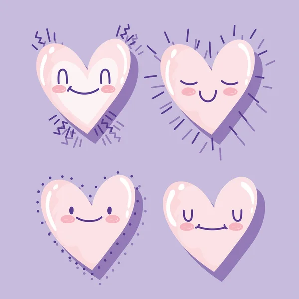 Amor romântico desenhos animados corações adoráveis ícones dos desenhos animados — Vetor de Stock