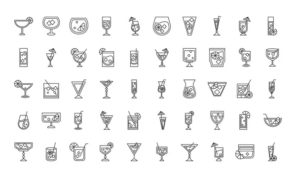 Icono de cóctel bebidas alcohólicas bebidas alcohólicas copas de vidrio iconos conjunto — Vector de stock