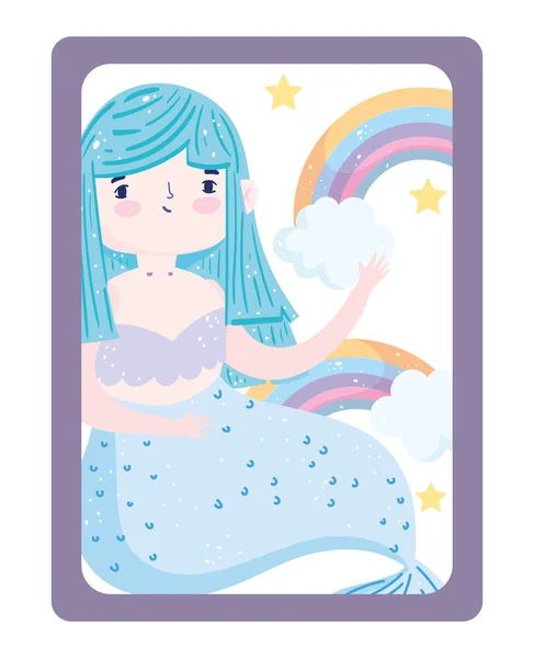 Lindo pequeño azul sirena arco iris estrellas personaje de dibujos animados — Archivo Imágenes Vectoriales