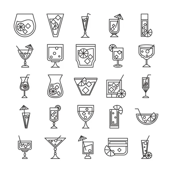 Cocktail-Ikone trinken Alkohol frisch Glas Tassen Party-Ikonen Set — Stockvektor