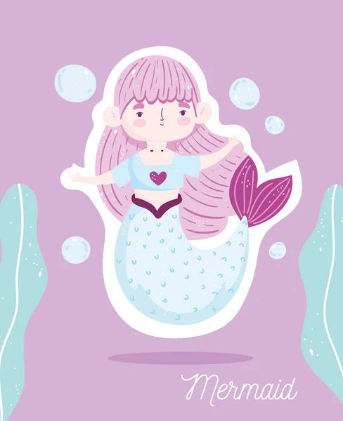 Lindo pequeño personaje de dibujos animados sirena cuento de hadas marino — Archivo Imágenes Vectoriales