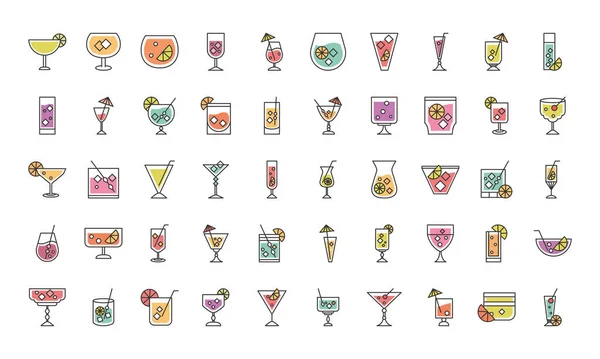 Cocktail icoon drank alcoholische dranken dranken glazen bekers pictogrammen ingesteld — Stockvector